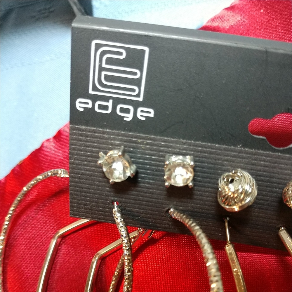 3/$25📌Edge Earrings Large Hoops & Post 5 Pair Silver Rhinestone/Knot NWT - Picture 5 of 10